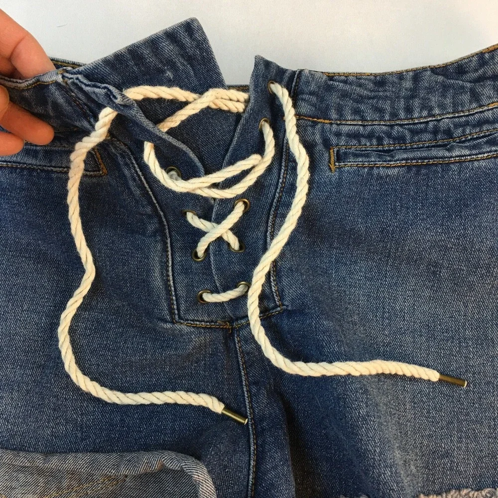 Y2K BDG High Waist‎ Lace Up Jeans Denim Shorts Cut-Off Grunge Preppy Women's 28